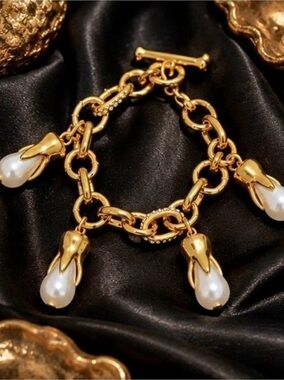Haute Couture Gold Pearl Charm Bracelet